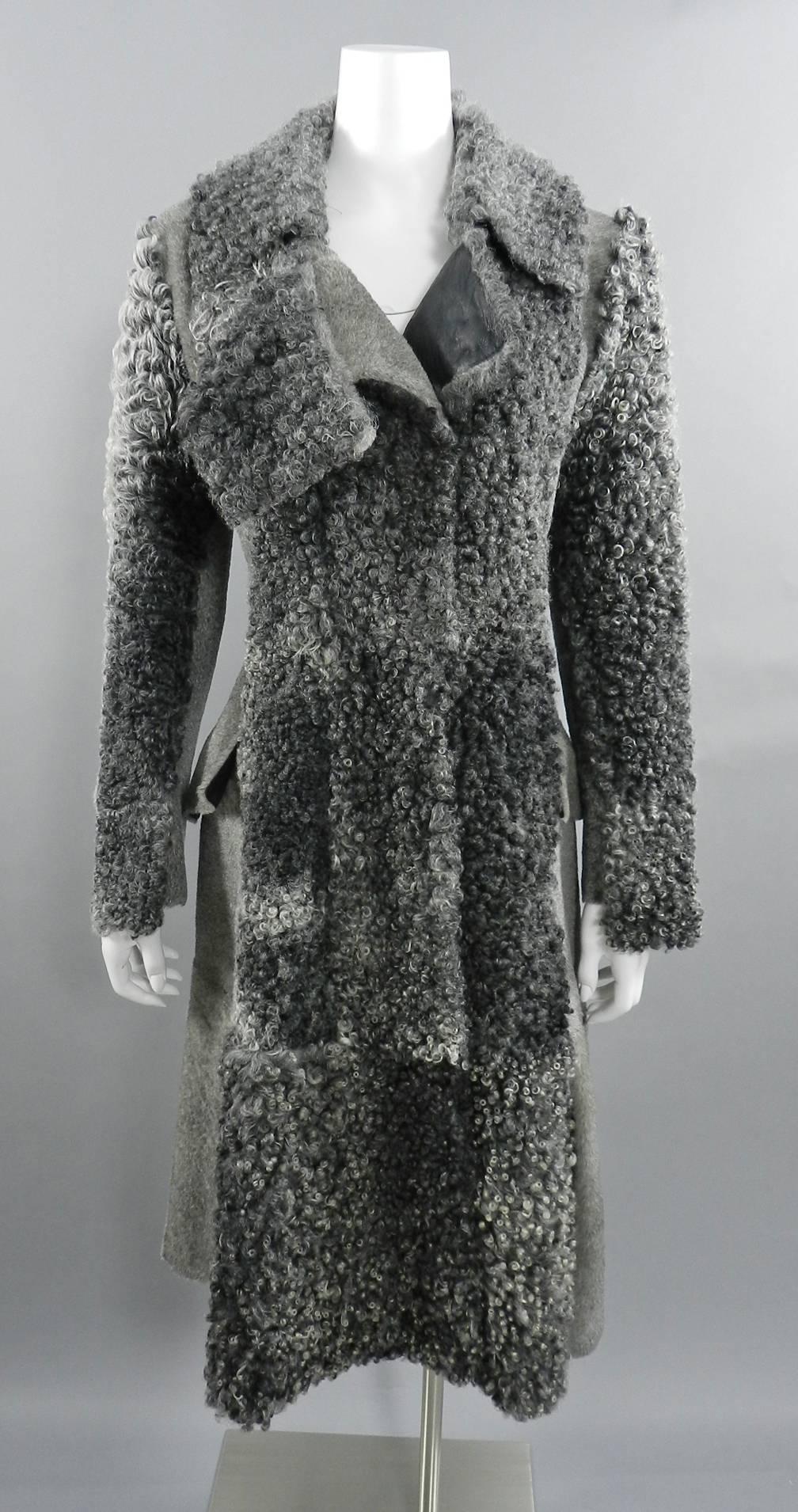 Proenza Schouler Fall 2015 Runway Swakara Gray Lamb Shearling Coat In Excellent Condition In Toronto, ON