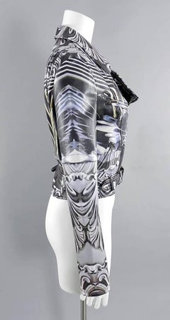 Mary Katrantzou Gray Photoprint Leather Motorcycle Jacket