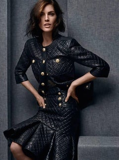 Balmain Spring 2014 Runway Lambskin Quilted Leather Flounce Skirt