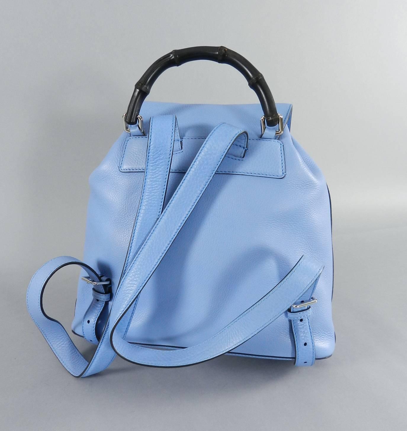Gucci Blue Leather Backpack with Bamboo Handle and Tassels 1