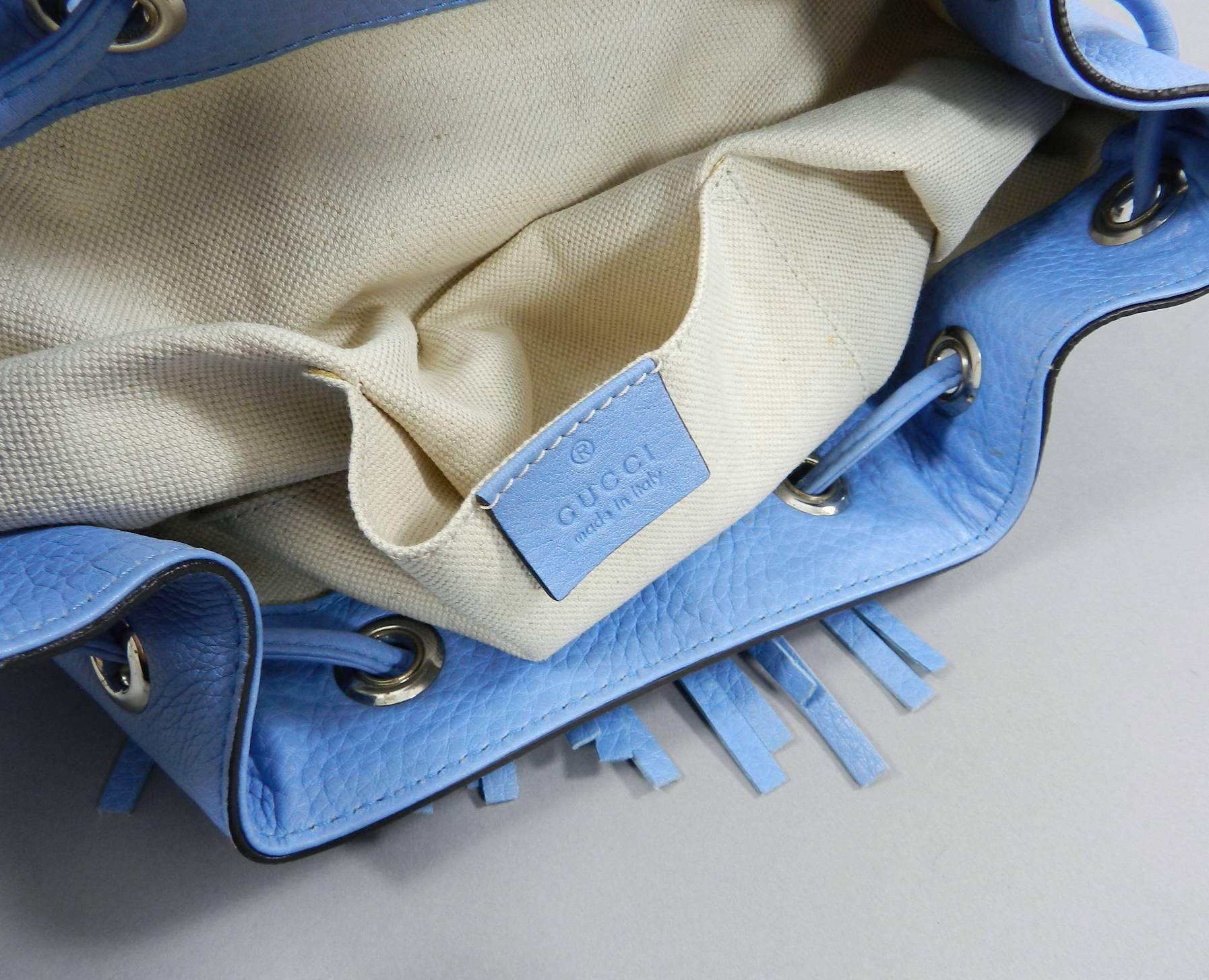 Gucci Blue Leather Backpack with Bamboo Handle and Tassels 4