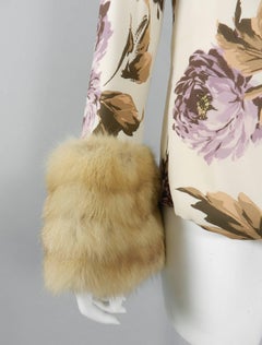 Carolina Herrera Silk Floral Blouse with Sable Fur Cuffs