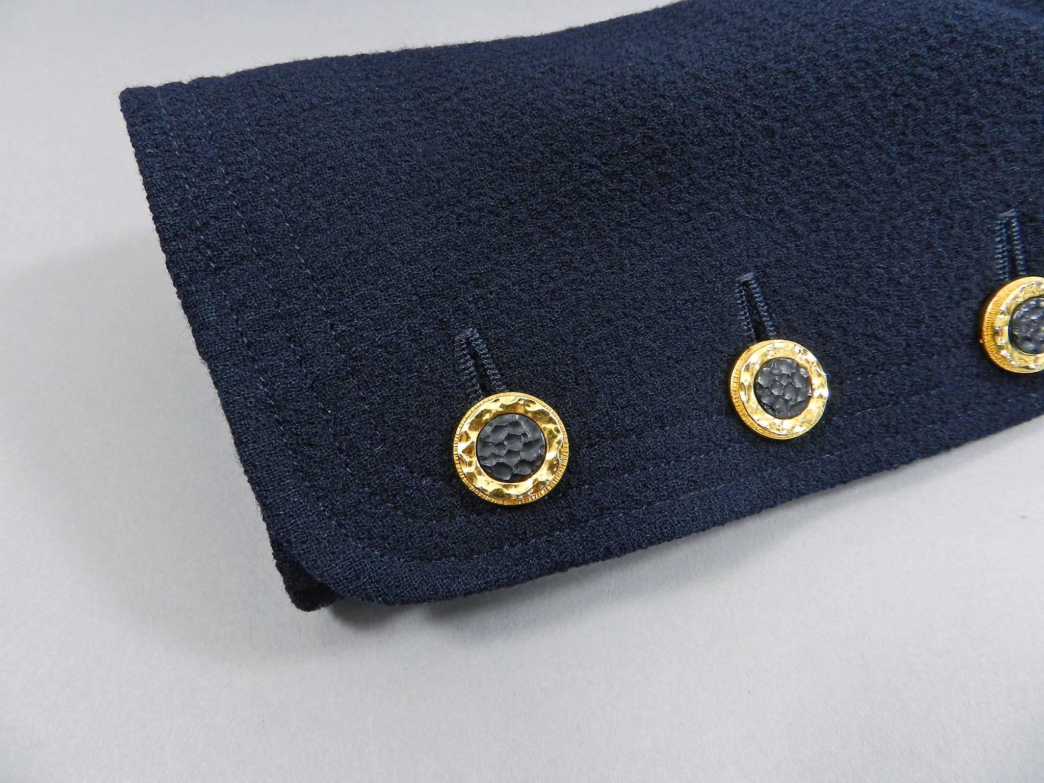 Chanel Vintage 1990's Navy Wool Skirt Suit with Gold Buttons 2