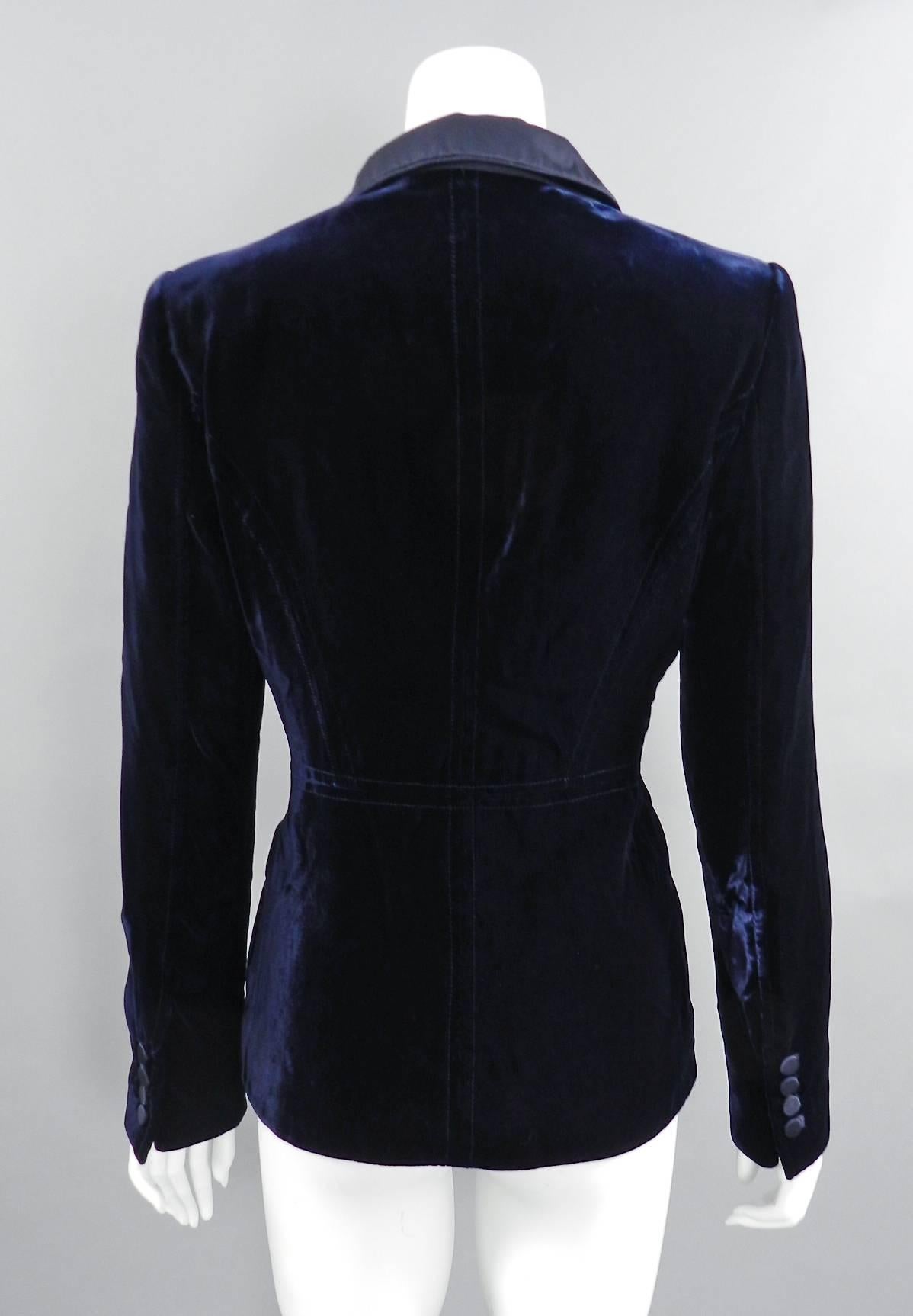 Women's Gucci Midnight Navy Blue Velvet Blazer Jacket with Sash