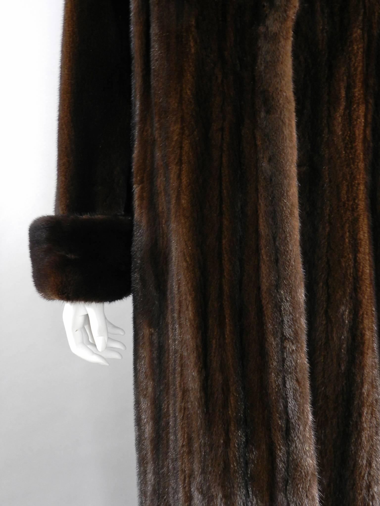 Black Carolina Herrera New York Dark Brown Mink Long Fur Coat
