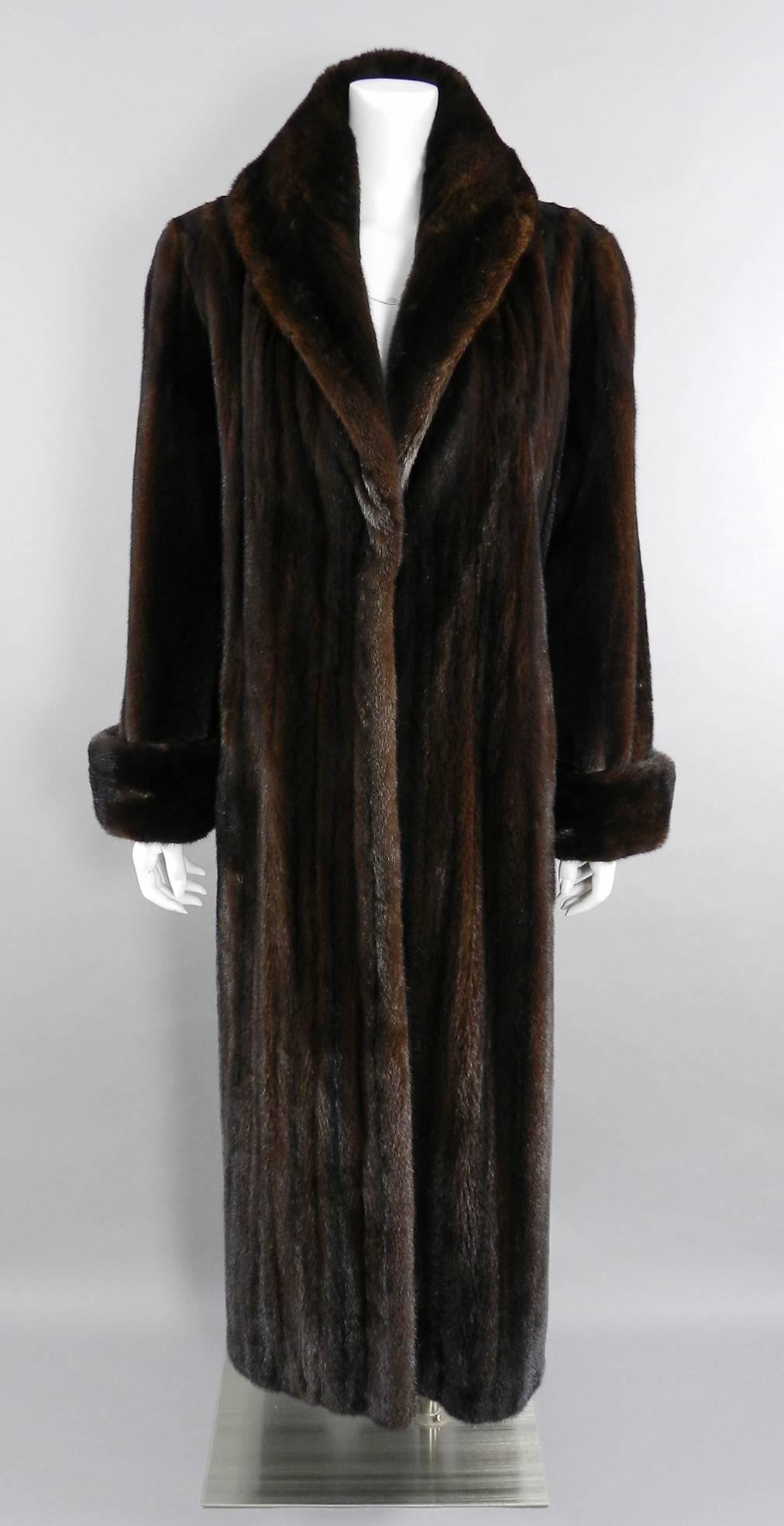 Women's Carolina Herrera New York Dark Brown Mink Long Fur Coat