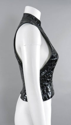 Alaia Black Crocodile Embossed Patent Leather Vest