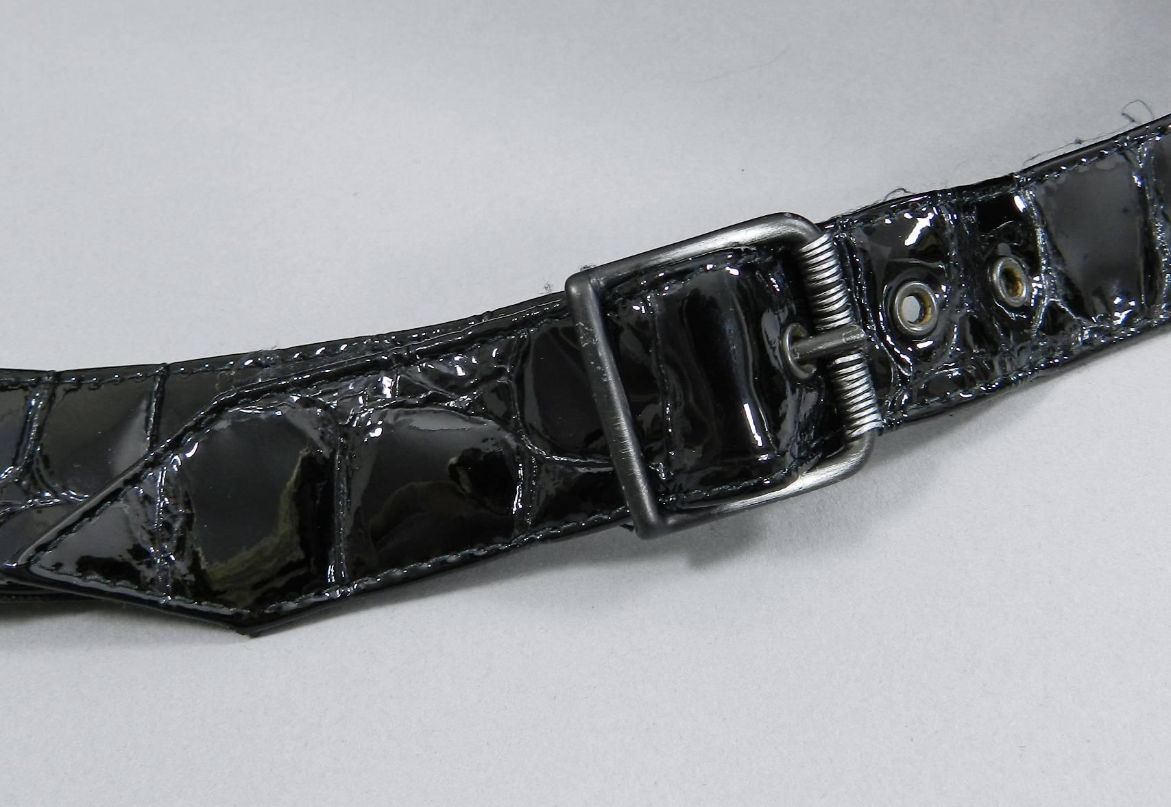 Women's Alaia Black Crocodile Embossed Patent Leather Vest