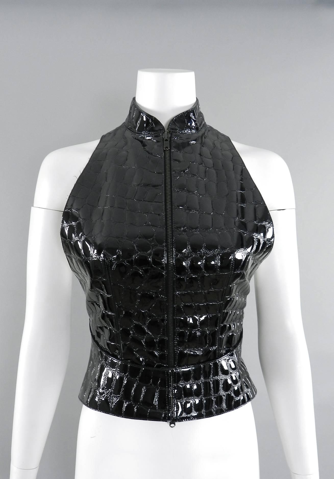 Alaia Black Crocodile Embossed Patent Leather Vest 3