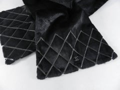 Chanel Black Fur Scarf with Leather Trim