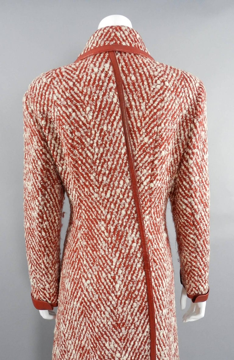 Chanel Red and Ivory Tweed Wool and Leather Long Coat at 1stDibs ...