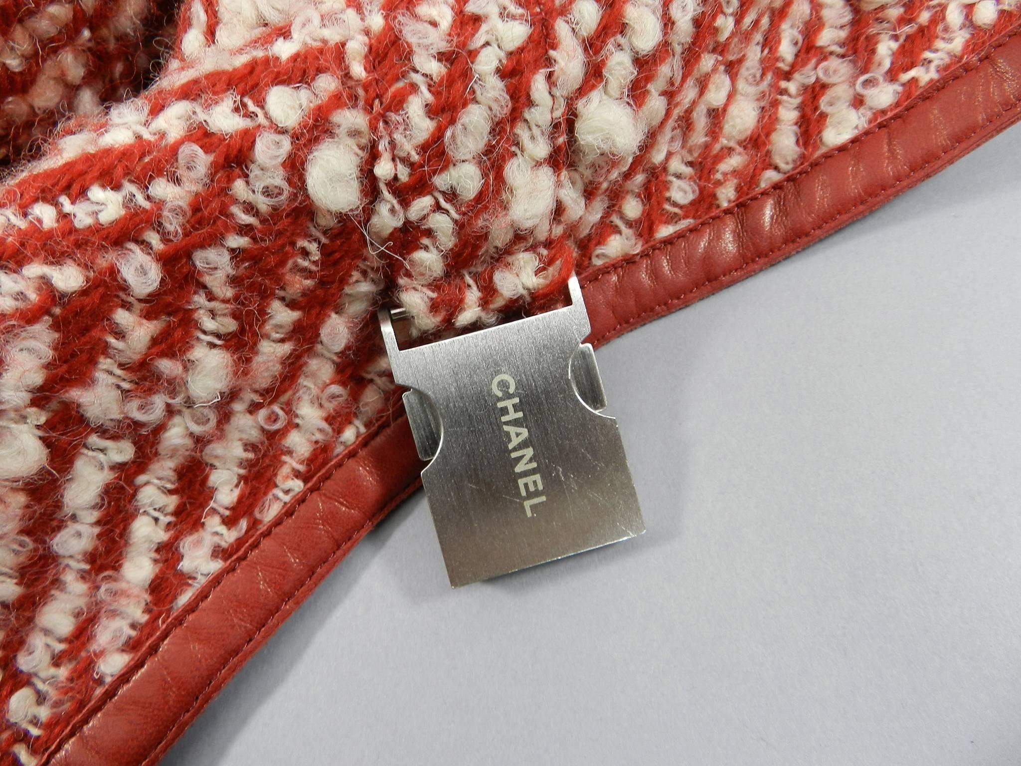 Chanel Red and Ivory Tweed Wool and Leather Long Coat 1