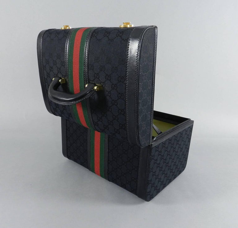 Gucci Vintage 1970's Black Monogram Train Case Bag Travel Luggage