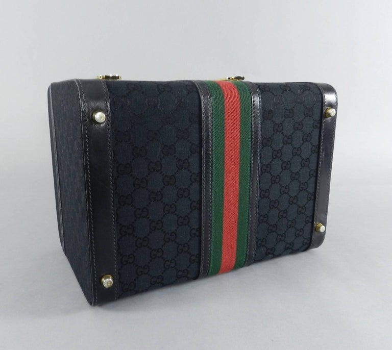 Gucci Vintage 1970's Black Monogram Train Case Bag Travel Luggage