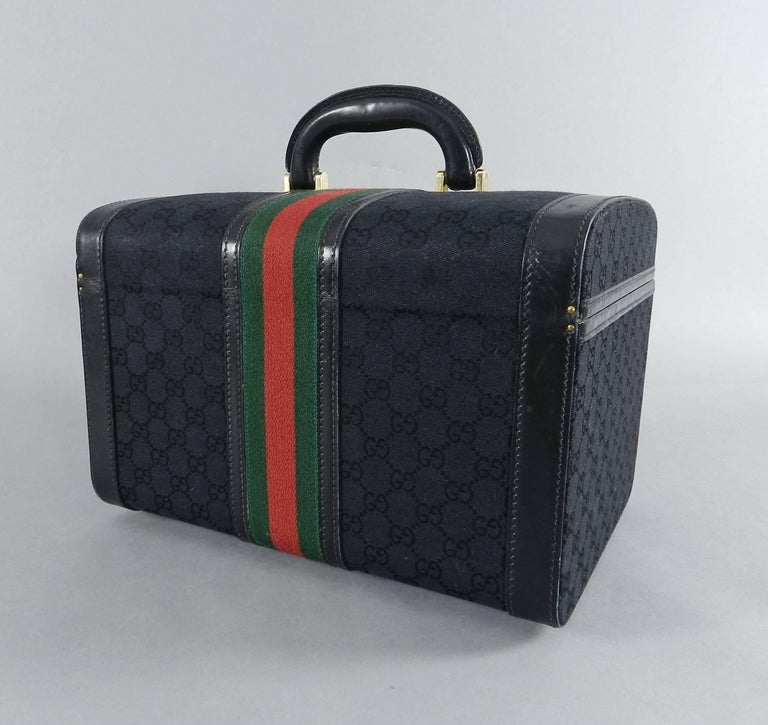 Gucci Vintage 1970's Black Monogram Train Case Bag Travel Luggage