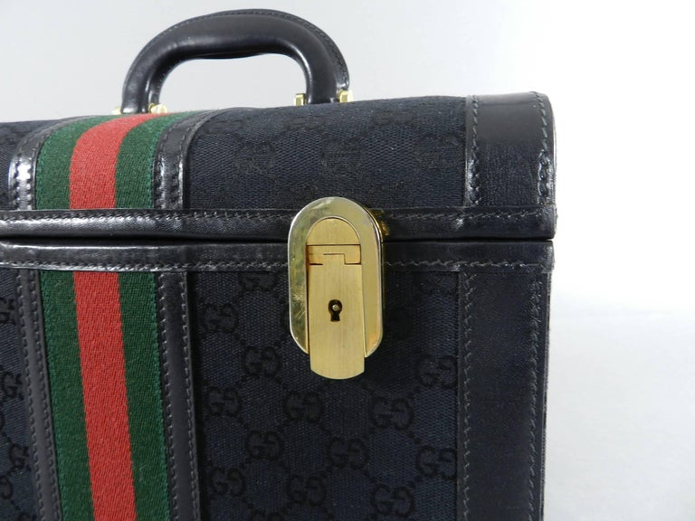Gucci Vintage 1970's Black Monogram Train Case Bag Travel Luggage
