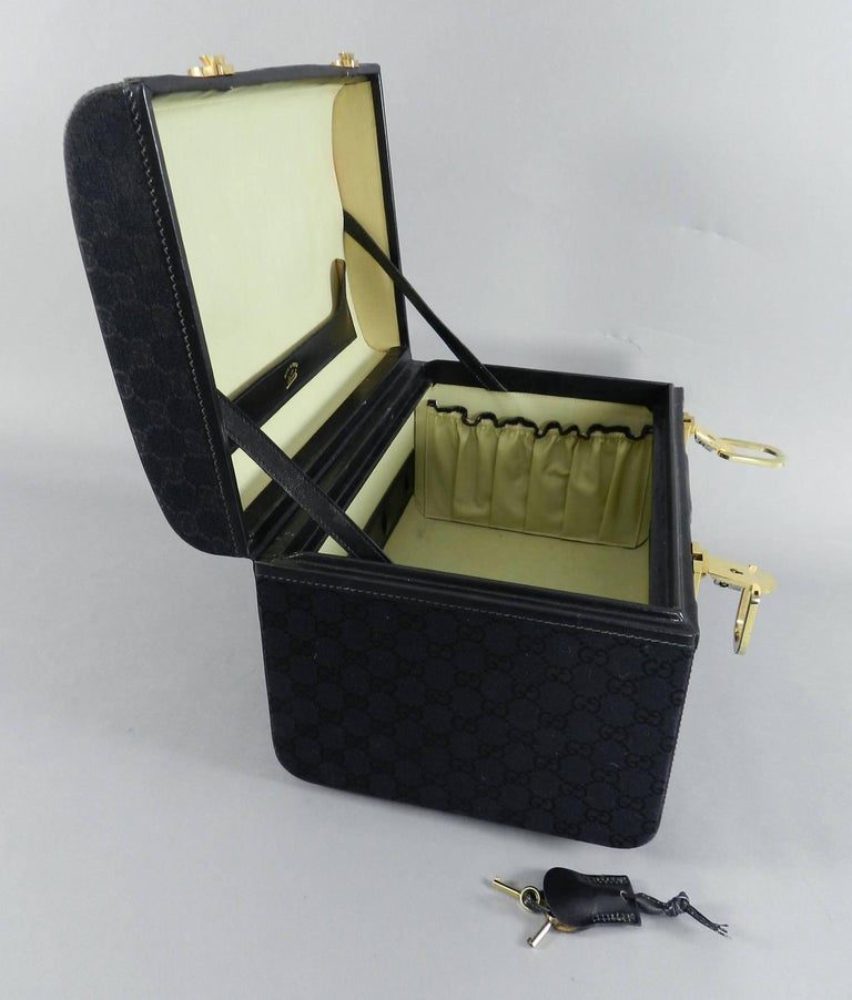 Gucci Vintage 1970's Black Monogram Train Case Bag Travel Luggage