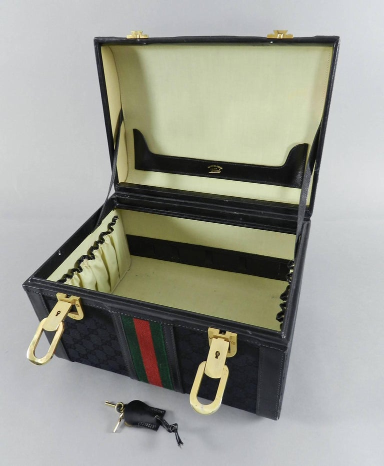 Gucci Vintage 1970's Black Monogram Train Case Bag Travel Luggage