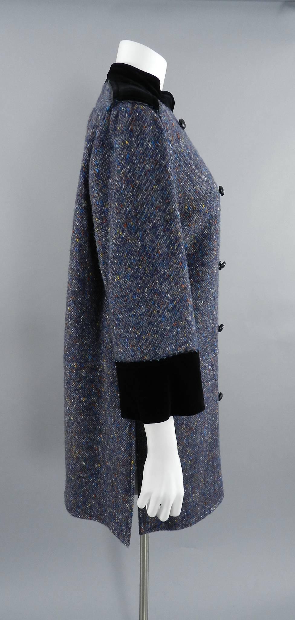 Black Nina Ricci Vintage 1970's Purple and blue Wool and Velvet Coat