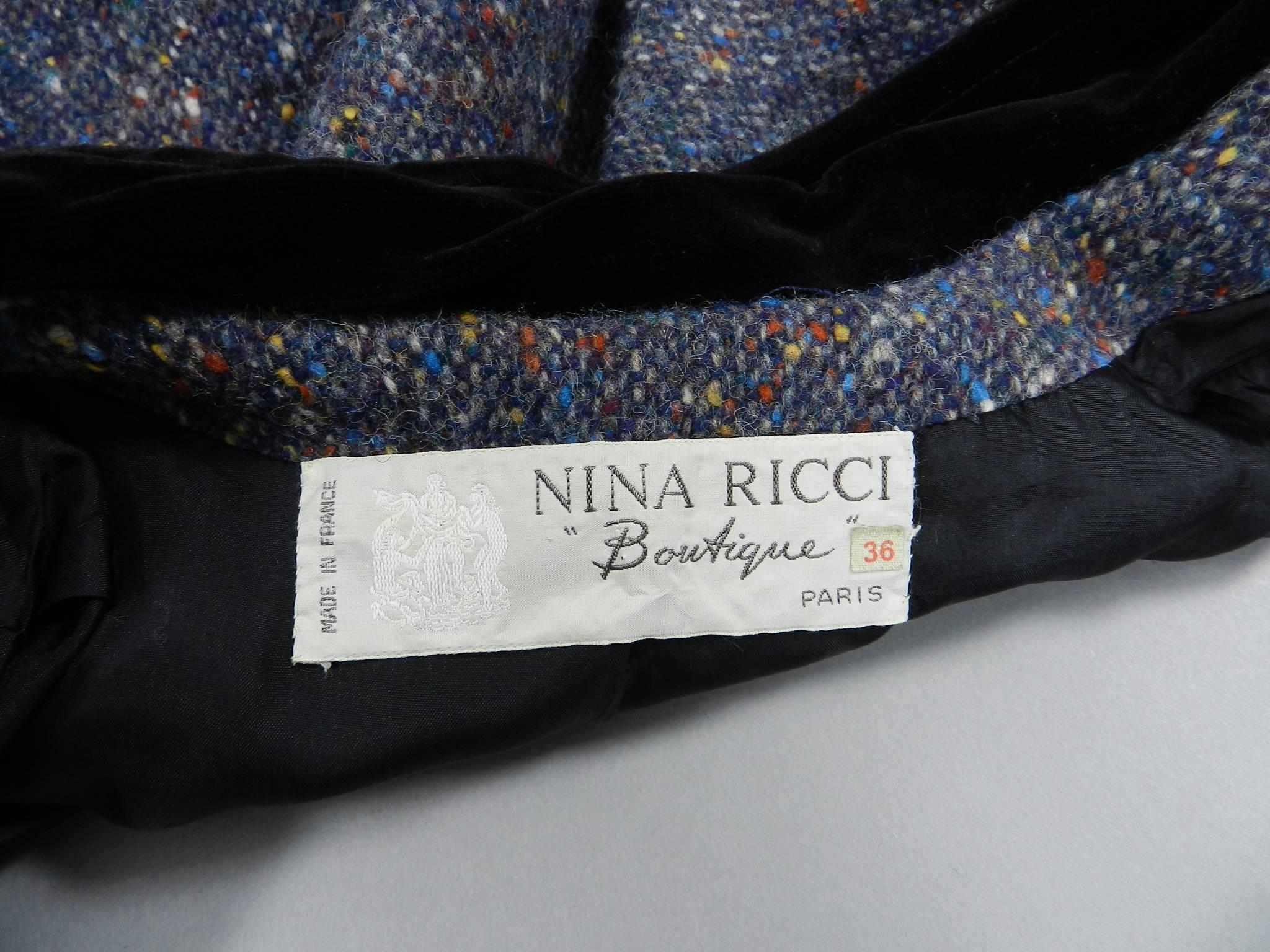 Women's Nina Ricci Vintage 1970's Purple and blue Wool and Velvet Coat