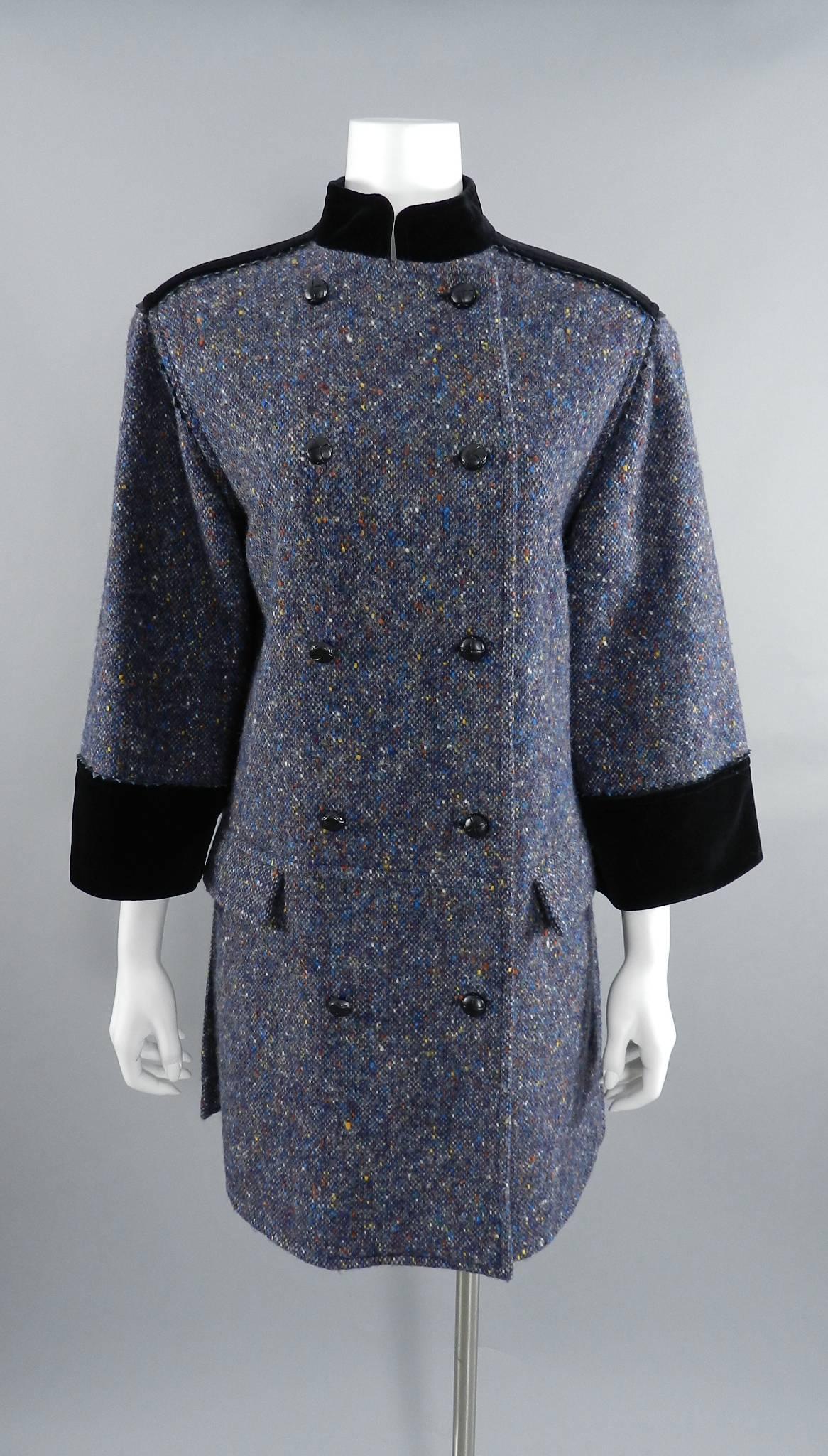 Nina Ricci Vintage 1970's Purple and blue Wool and Velvet Coat 3