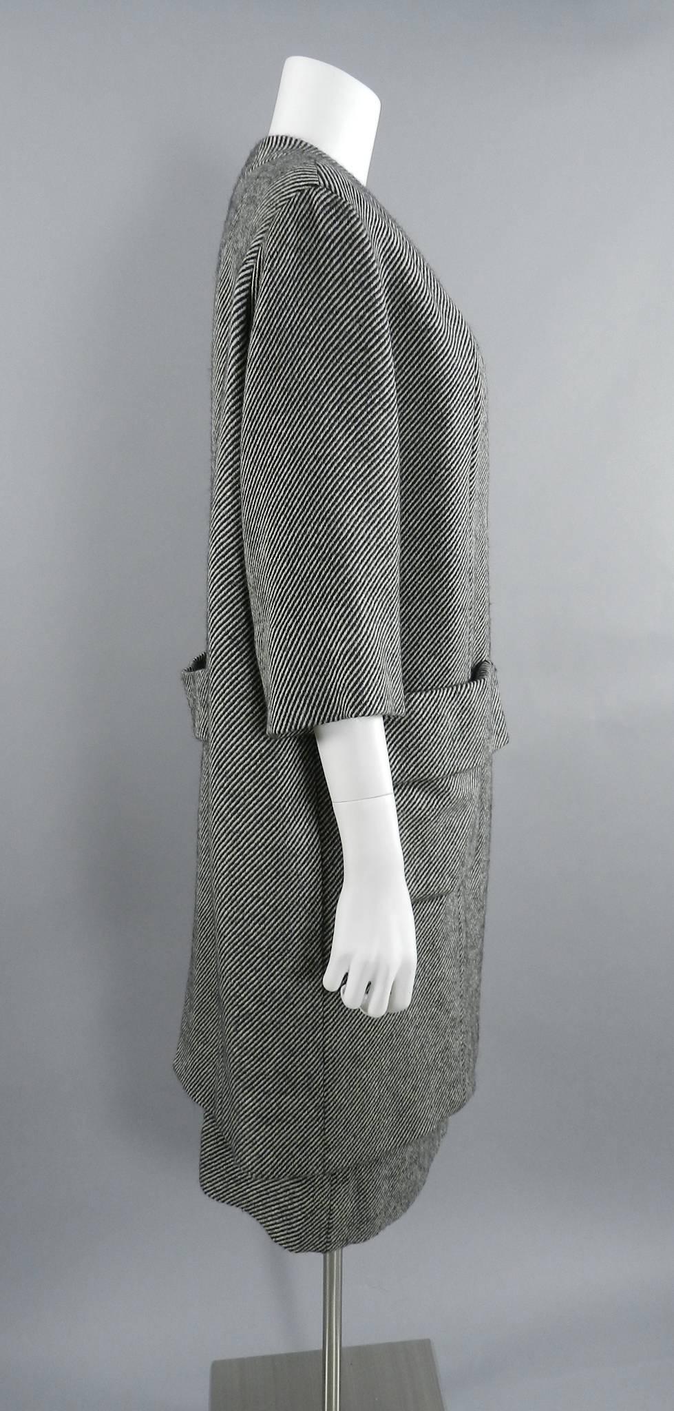 Pierre Cardin Jeunesse Black and White Tweed Wool Skirt and Coat Set, 1960s  In Excellent Condition In Toronto, ON