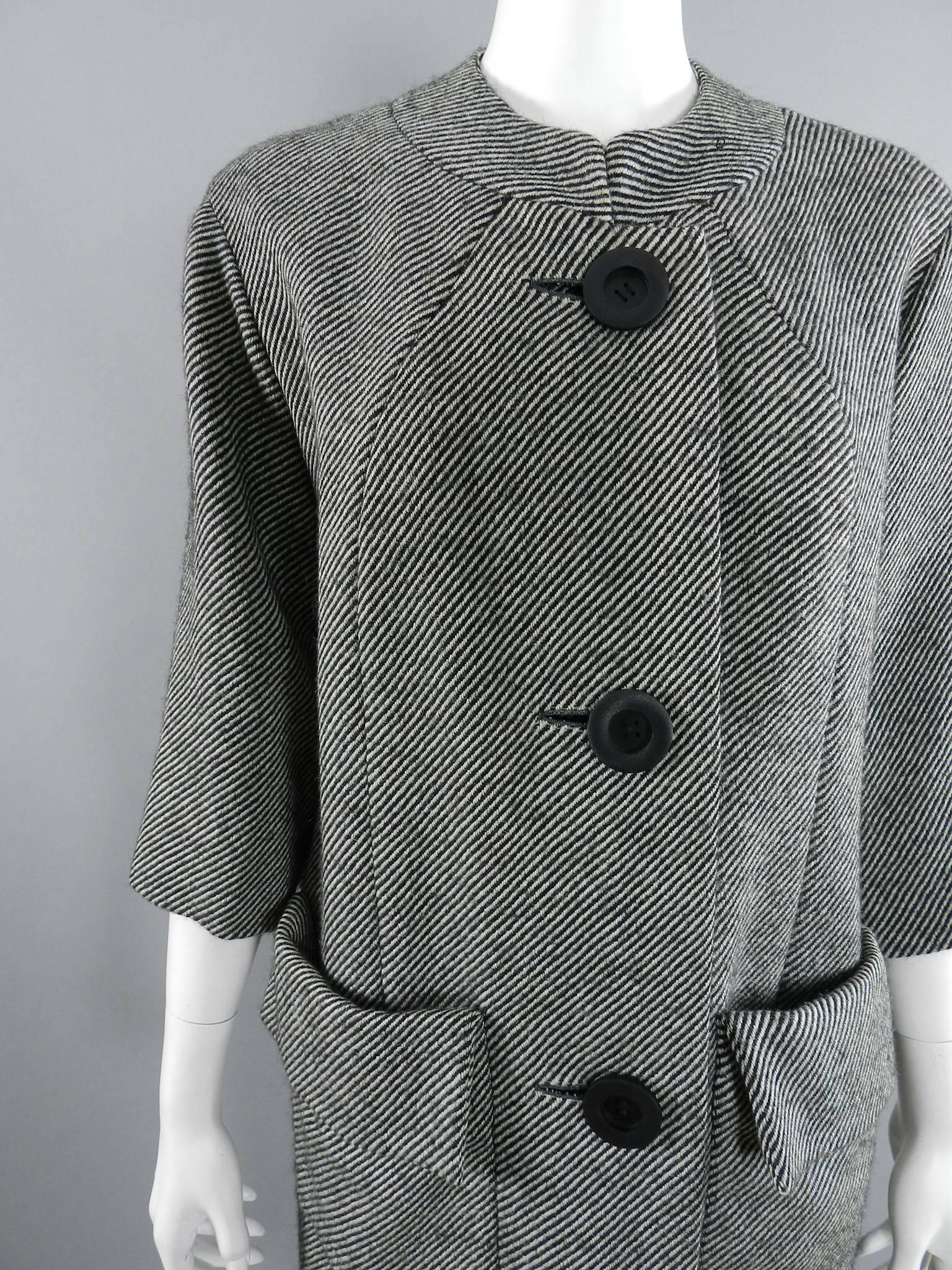 Women's Pierre Cardin Jeunesse Black and White Tweed Wool Skirt and Coat Set, 1960s 