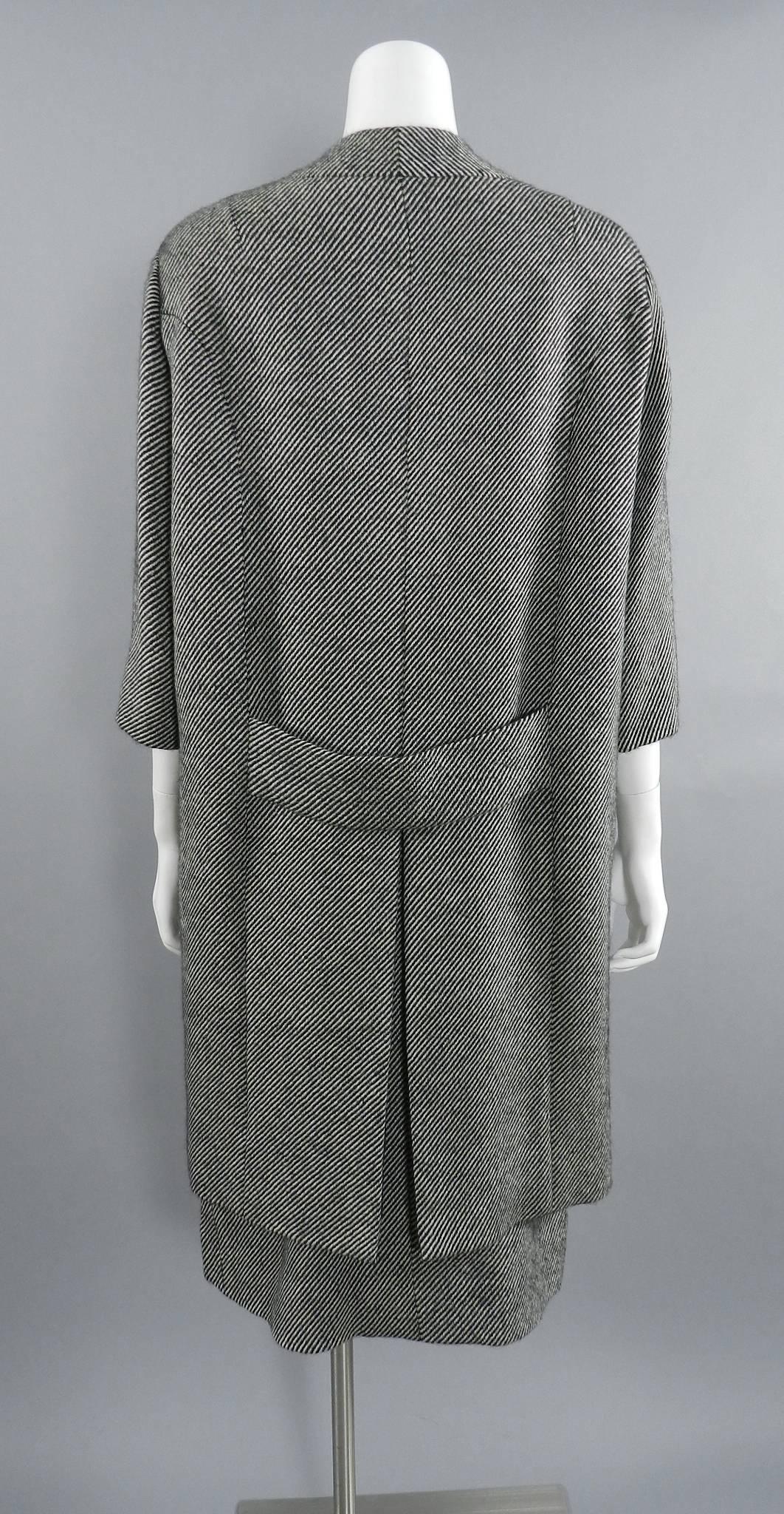 Pierre Cardin Jeunesse Black and White Tweed Wool Skirt and Coat Set, 1960s  1