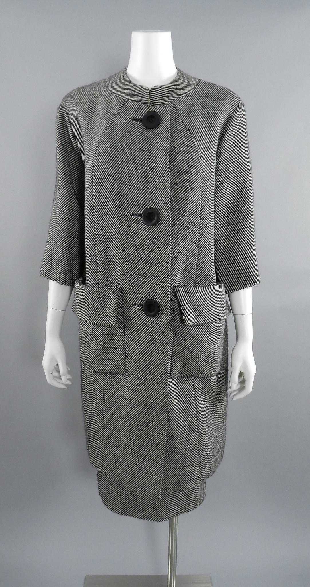 Pierre Cardin Jeunesse Black and White Tweed Wool Skirt and Coat Set, 1960s  6