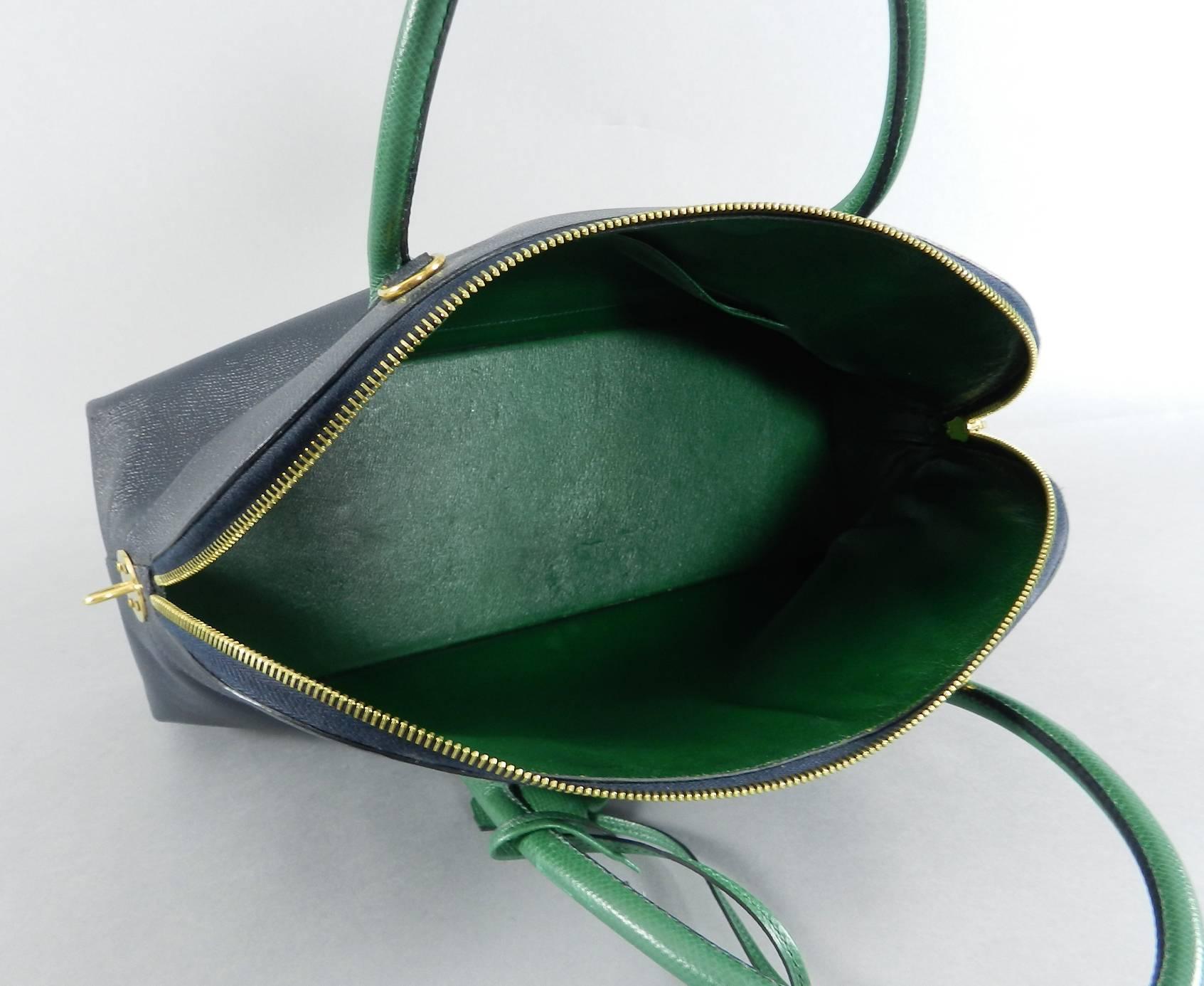 Hermes Vintage Bolide MacPherson 34 Trunk Bag Bicolor Green and Navy 2