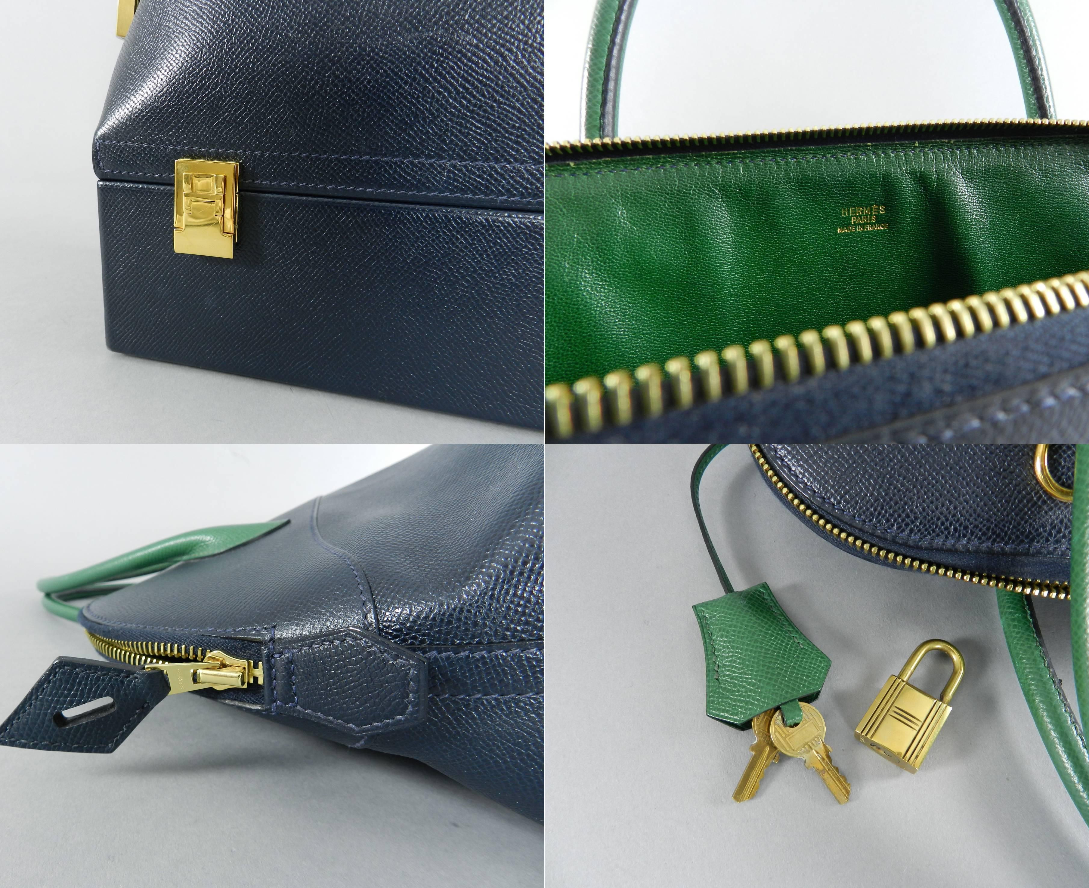 Hermes Vintage Bolide MacPherson 34 Trunk Bag Bicolor Green and Navy 3