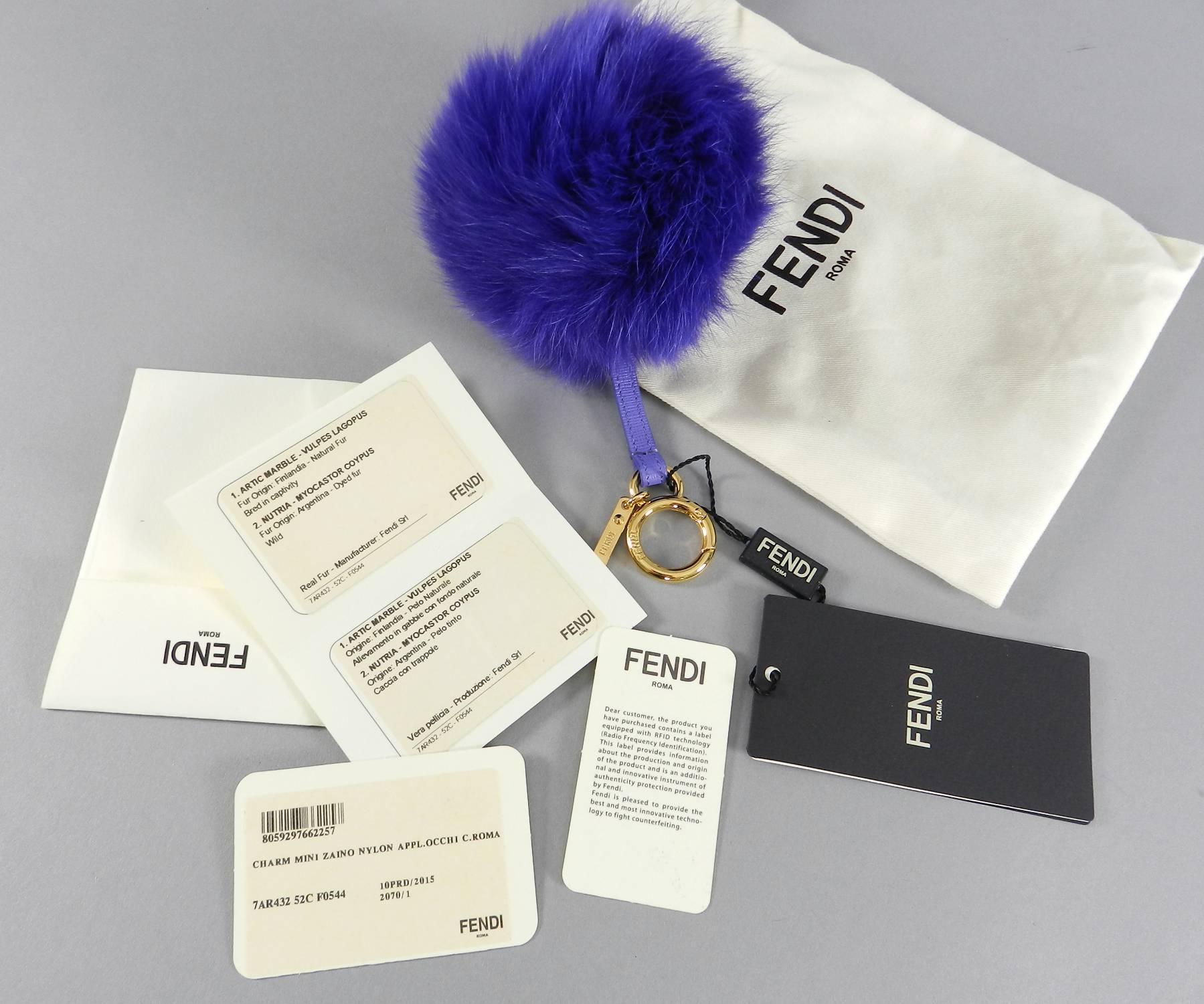 Fendi purple fox fur bag charm - bag bug In New Condition In Toronto, ON