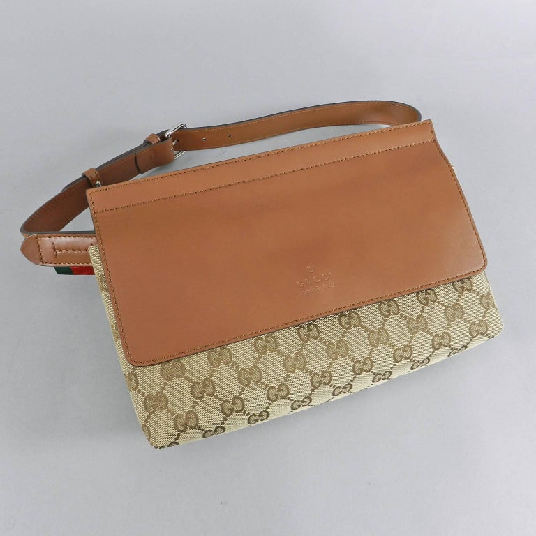 Gucci Brown Leather and Monogram Canvas Belt Bag / Fanny Pack at 1stdibs