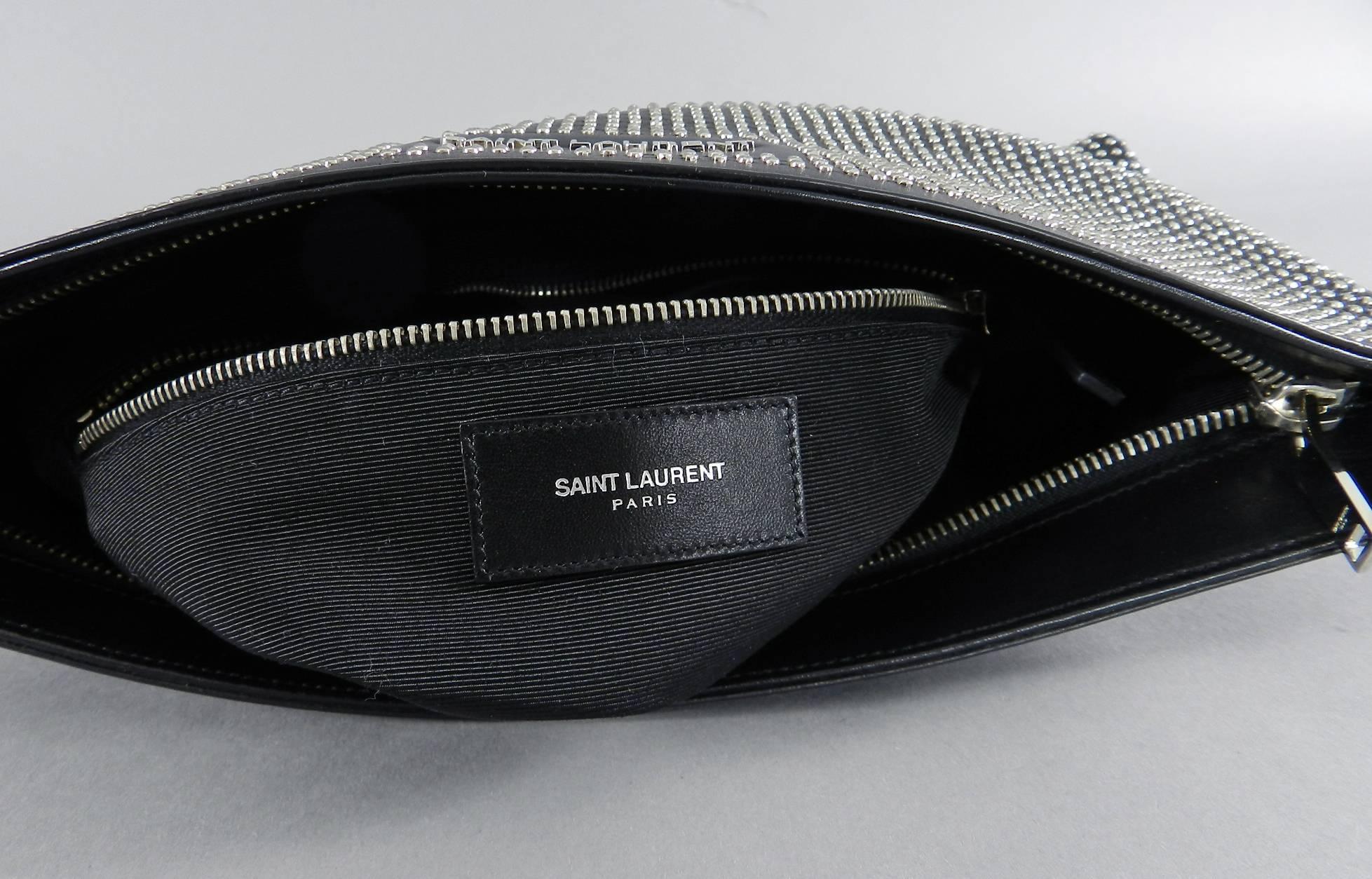 Saint Laurent Black Studded Letters Fold Over Clutch Bag 3