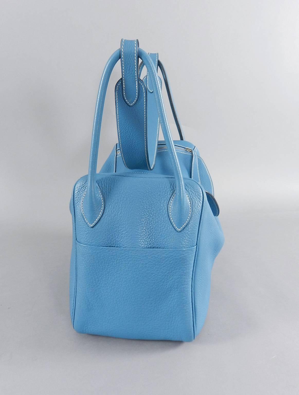 Hermes Blue Jean Clemence 34cm Lindy Bag  In Good Condition In Toronto, ON