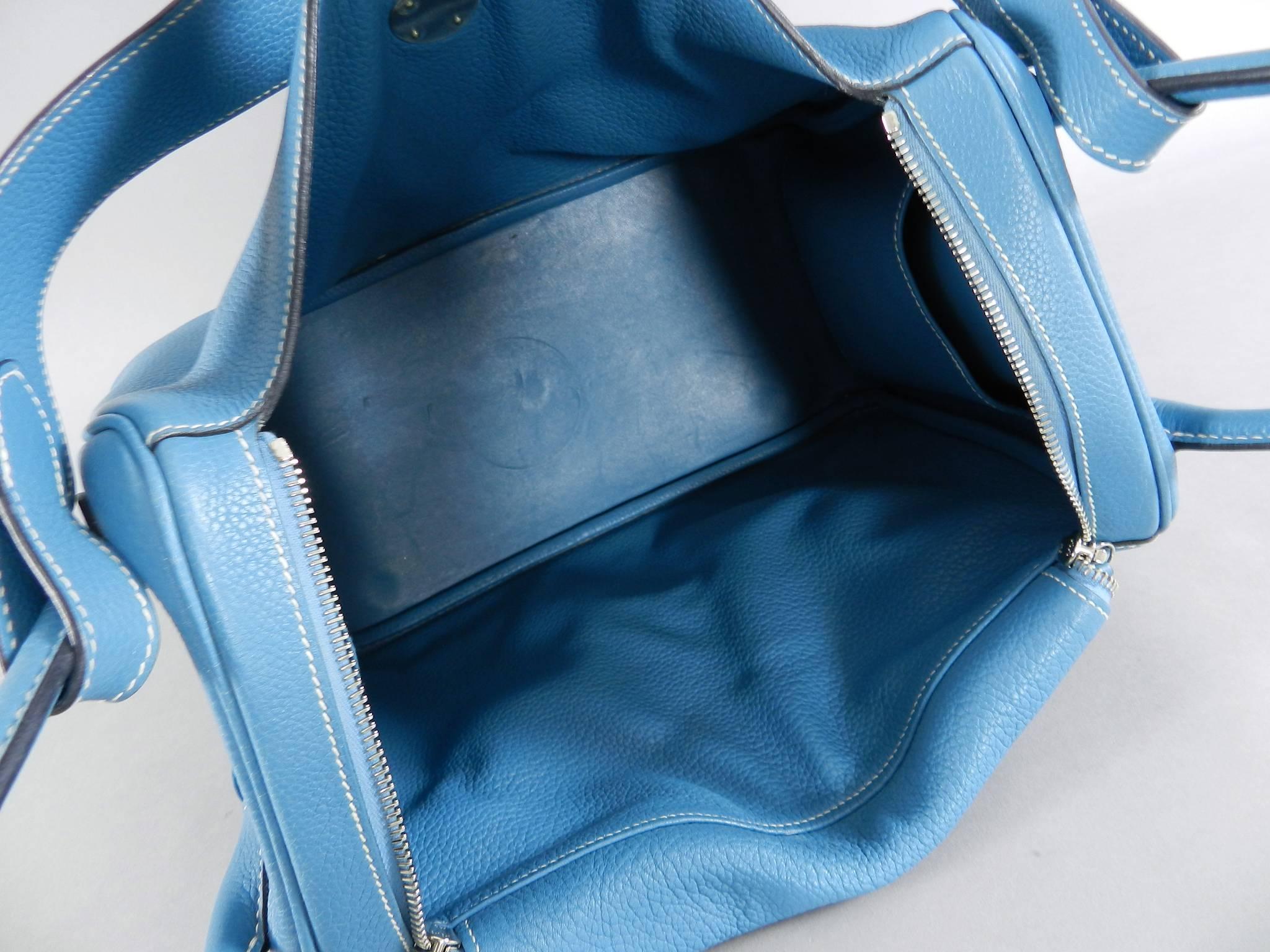 Hermes Blue Jean Clemence 34cm Lindy Bag  1