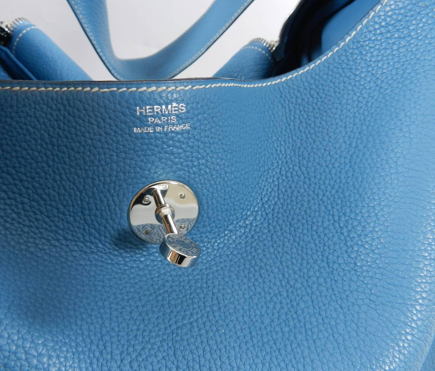 Hermes Blue Jean Clemence 34cm Lindy Bag  4