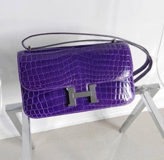 Hermes Constance Elan Ultraviolet Glazed Niloticus Crocodile Bag