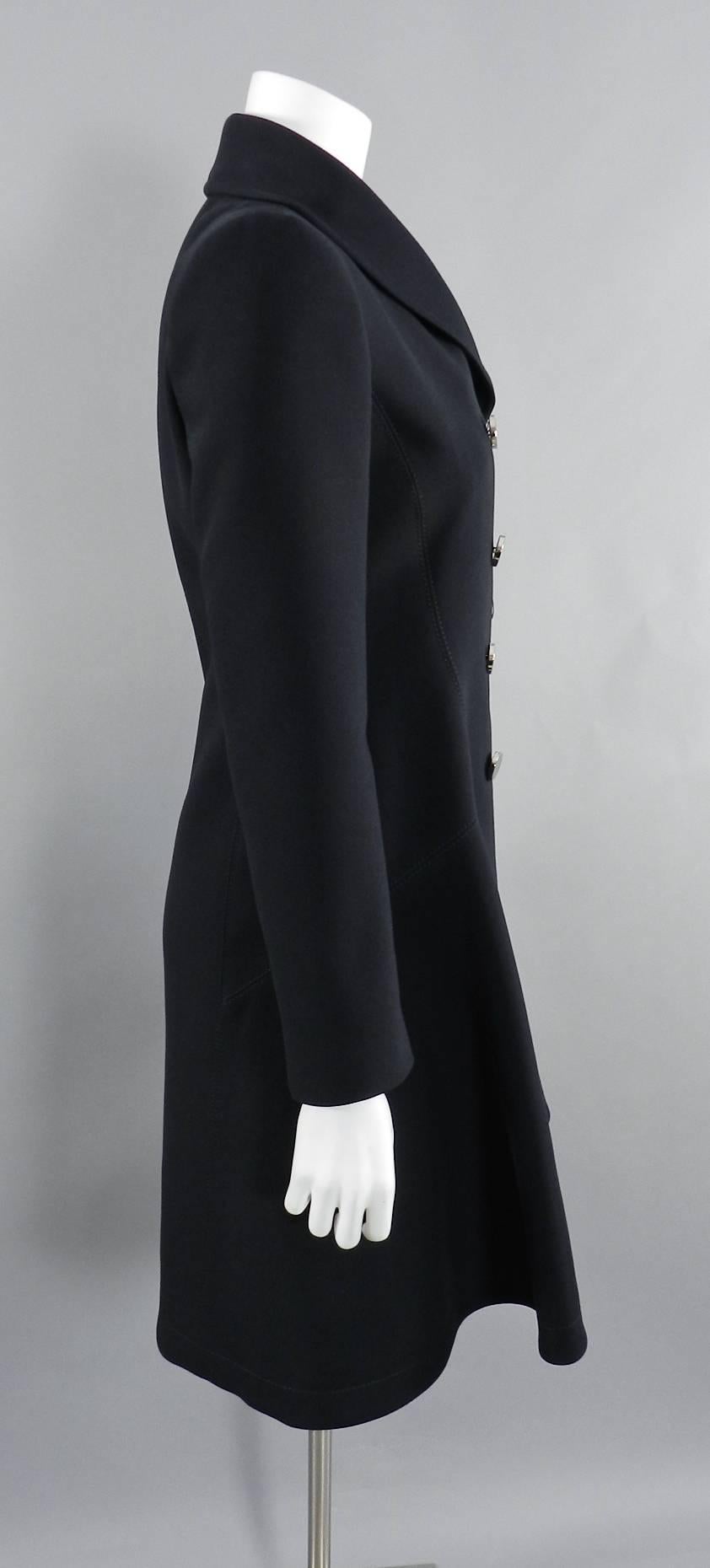 Women's Gucci pre-fall 2014 Black Dress coat with Silver Buttons