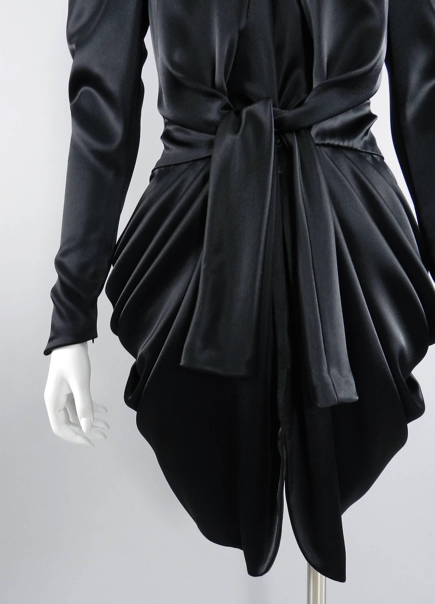 Women's Balenciaga Nicholas Ghesquiere Fall 2009 Black Satin Gathered Dress