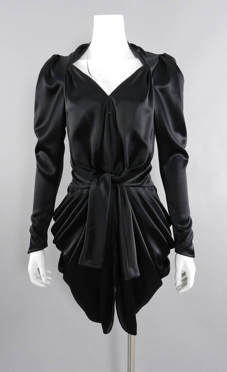 balenciaga black silk dress BALENCIAGA Size 4 Black Silk Ribbed Dress – Sui Generis Designer Consignment main image 0