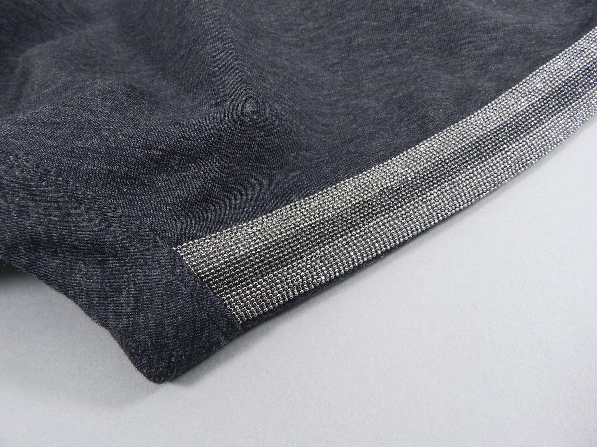 Brunello Cucinelli Gray Short Sleeve Chain Detail Long Shirt / Tunic Top 1