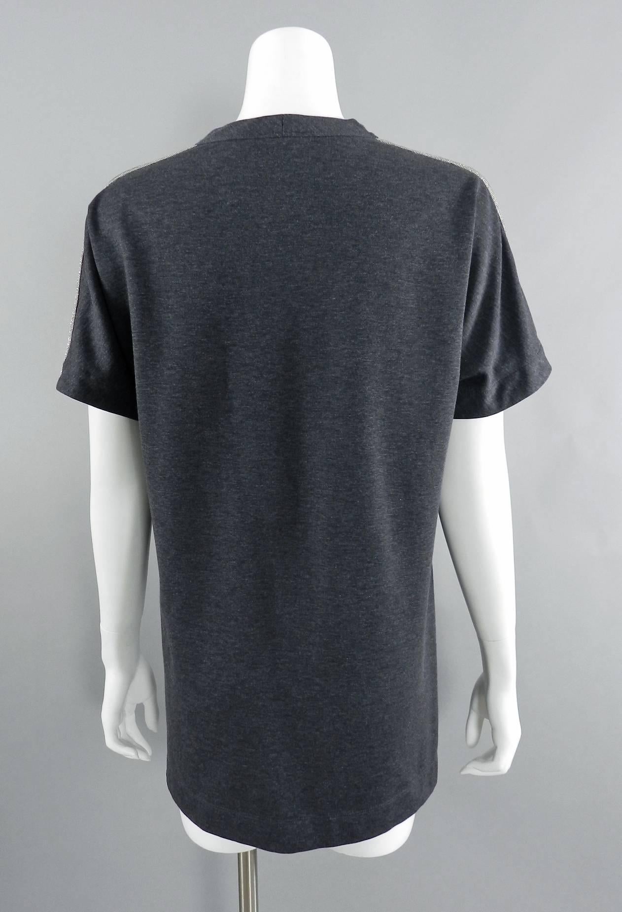Brunello Cucinelli Gray Short Sleeve Chain Detail Long Shirt / Tunic Top 2