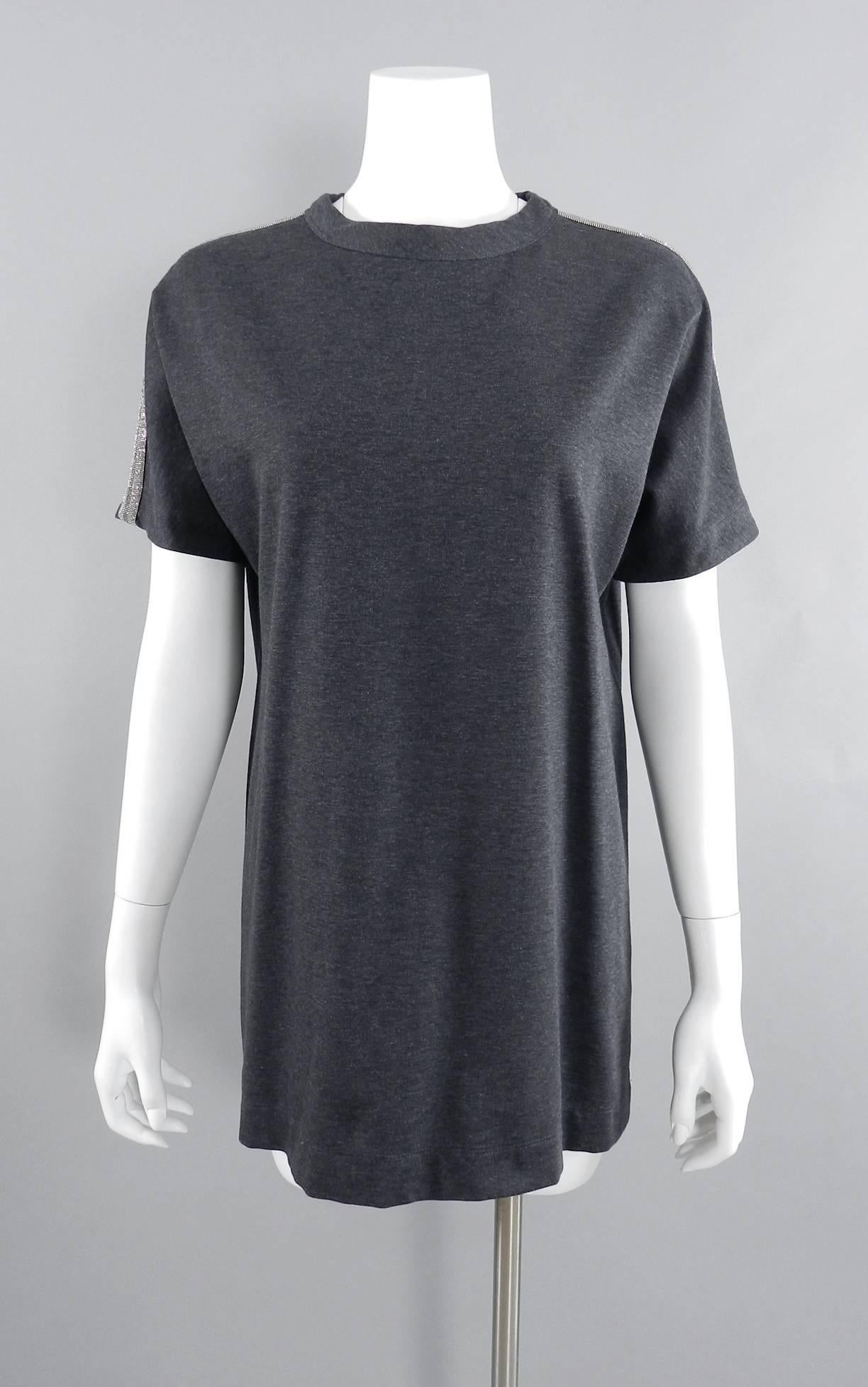 Brunello Cucinelli Gray Short Sleeve Chain Detail Long Shirt / Tunic Top 3