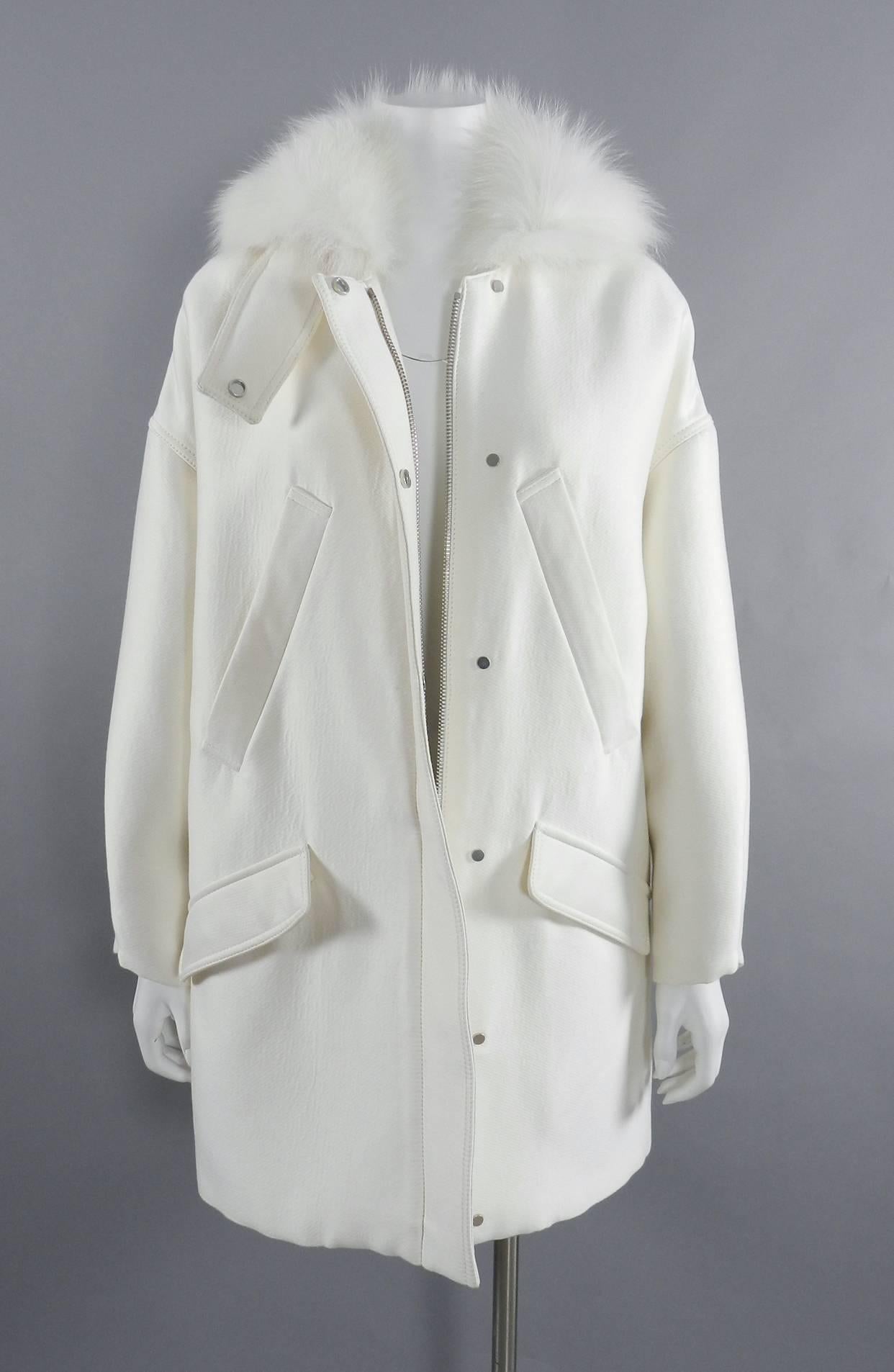 Gray Giambattista Vali Winter White Parka Coat with Fox Fur Trim