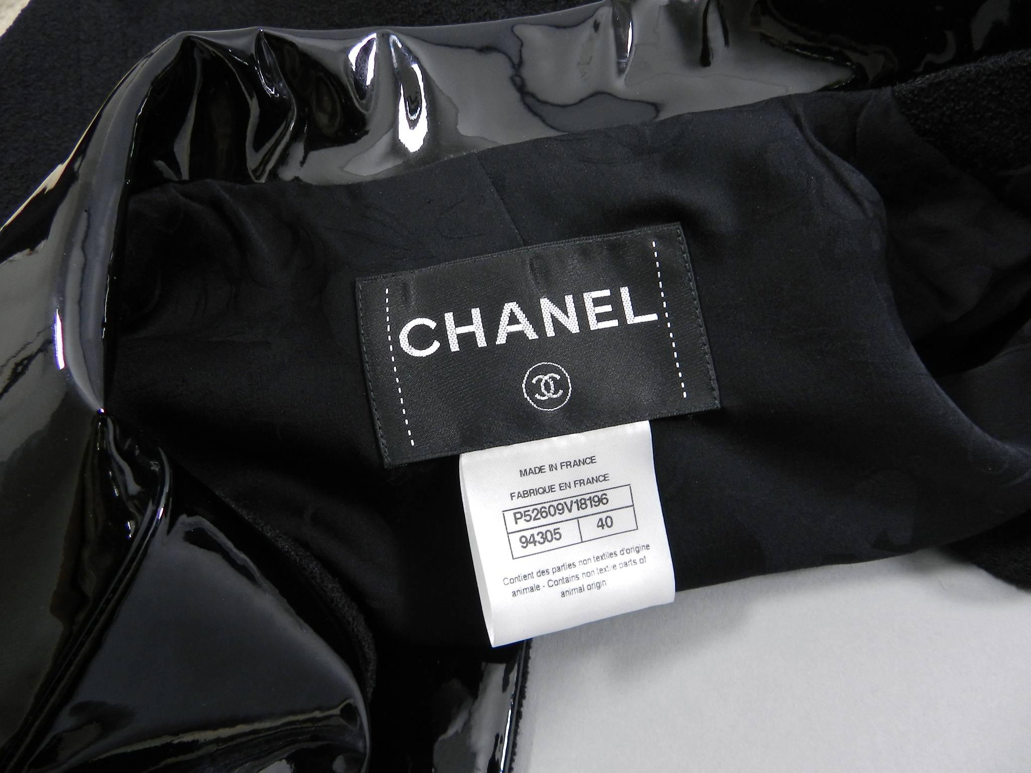 Chanel 15K Black Jacket with Patent Collar and Camelia Buttons 1