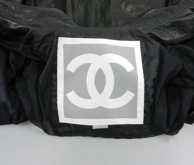 Chanel Sport 07A Black Leather Distressed Utility Jacket with Pockets ...