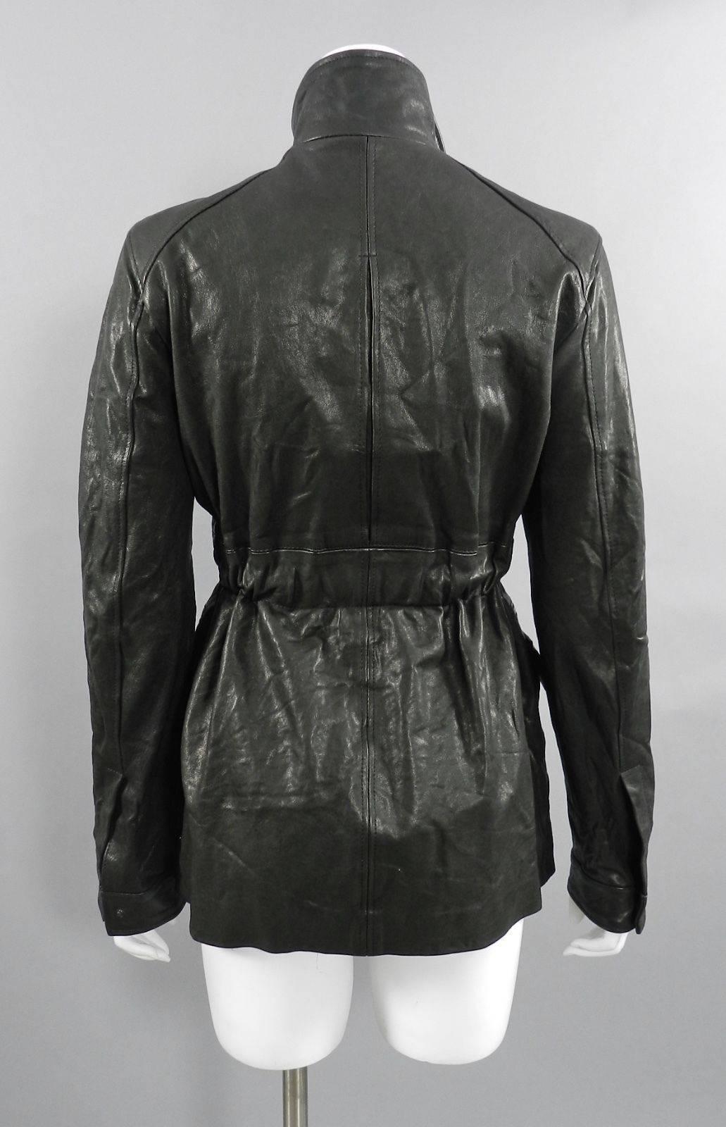 Women's Chanel Sport 07A Black Leather Distressed Utility Jacket with Pockets