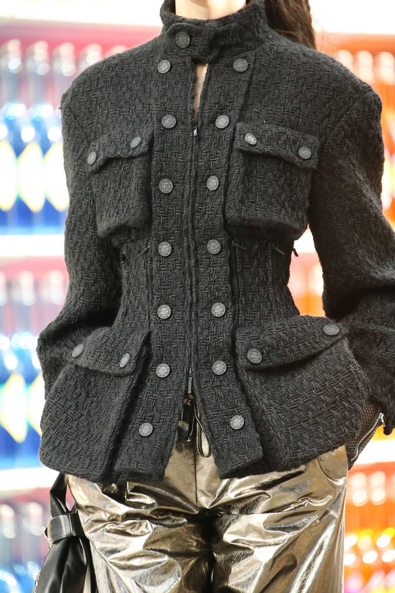 Women's Chanel fall 2014 Supermarket Runway Black Tweed Corset Utility Jacket
