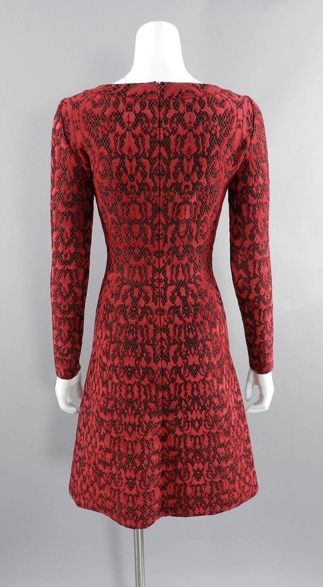 ALAIA Fall 2016 Red and black flocked Lace Overlay Cocktail Dress In Excellent Condition In Toronto, ON